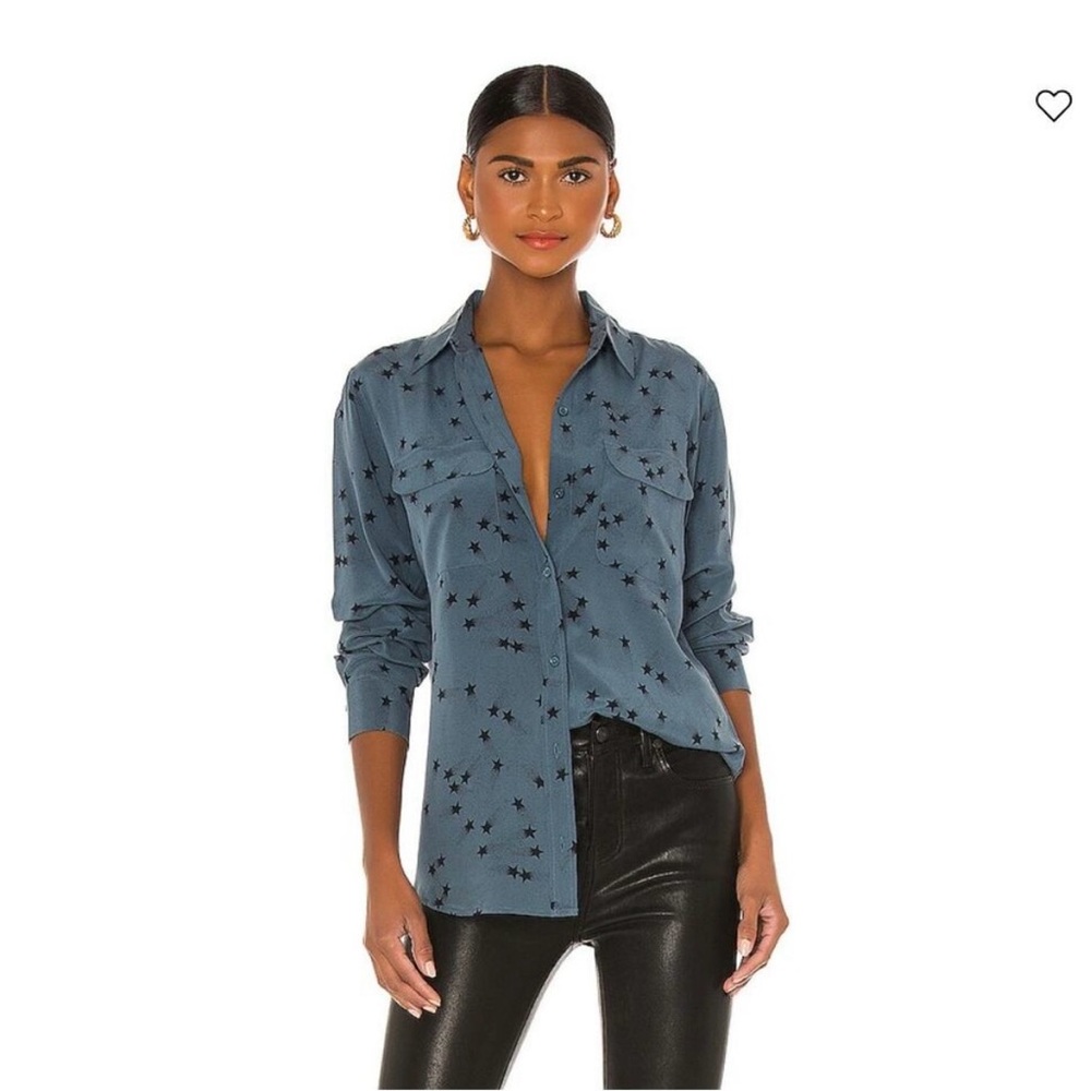Equipment Femme Shirt Womens Small Orion Blue Black Star Print Signature Top